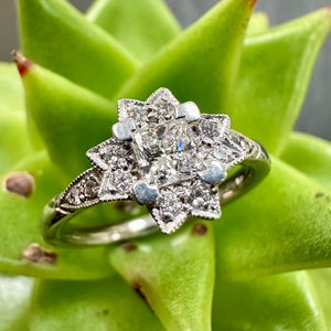 Palladium and Diamond Star shaped Engagement Ring