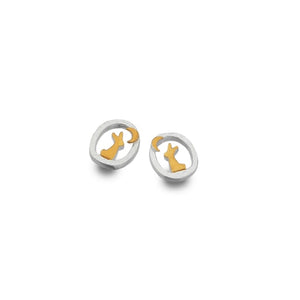 Sterling Silver Two Tone Rabbit and Moon Stud earrings