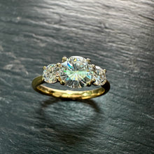 Load image into Gallery viewer, Preloved 18ct Yellow Gold 3 Stone Moissanite Ring