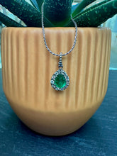 Load image into Gallery viewer, 9ct White Gold Emerald and Diamond Necklace
