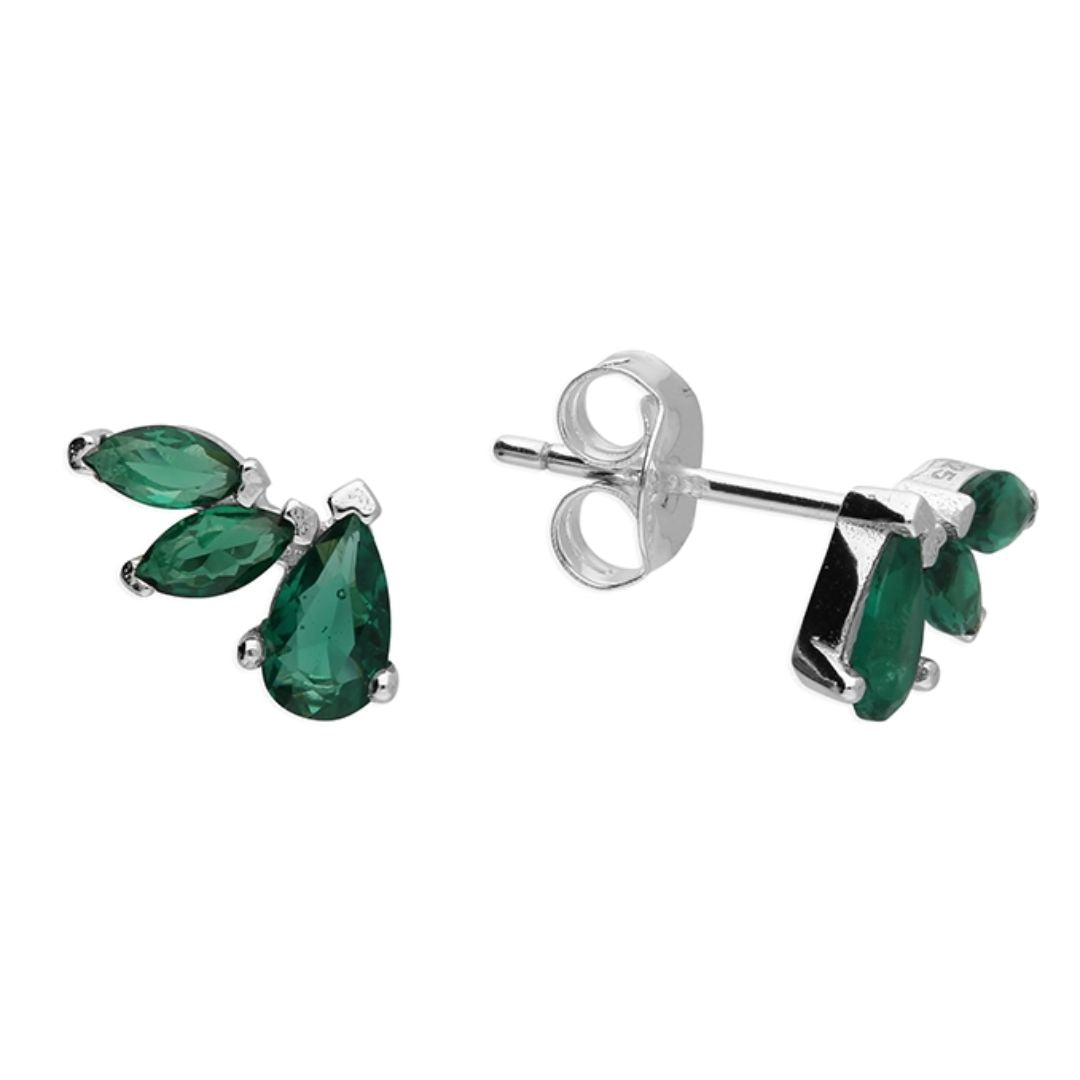 Sterling Silver Green Cubic Zirconia Climber Studs