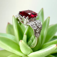 Load image into Gallery viewer, Vintage Red Spinel and Diamond Ring in 18ct White Gold