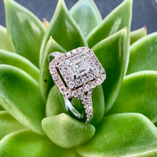 Load image into Gallery viewer, Preloved 18ct White and Rose Gold Double-Halo Diamond Ring