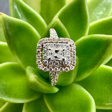Load image into Gallery viewer, Preloved 18ct White and Rose Gold Double-Halo Diamond Ring