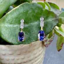 Load image into Gallery viewer, 18ct Yellow Gold, Tanzanite and Diamond Drop Earrings