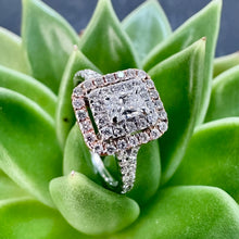 Load image into Gallery viewer, Preloved 18ct White and Rose Gold Double-Halo Diamond Ring