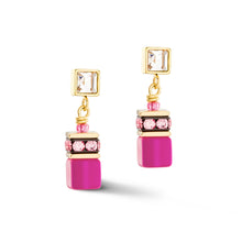 Load image into Gallery viewer, GeoCUBE® Iconic Chain Earrings Gold-Magenta
