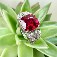 Load image into Gallery viewer, Vintage Red Spinel and Diamond Ring in 18ct White Gold