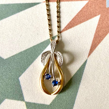 Load image into Gallery viewer, Preloved 9ct 2 Colour Sapphire & Diamond Fleur De Lis Pendant & Chain