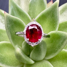 Load image into Gallery viewer, Preloved 14ct White Gold Ruby and Diamond Cluster Ring
