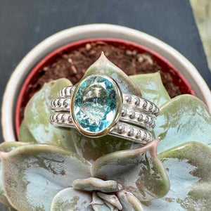 Silver & 9ct Gold Aquamarine Dotty Ring