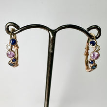Load image into Gallery viewer, Preloved 9ct Rose Gold Sapphire & Diamond Bubble Hoops