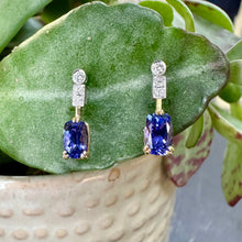 Load image into Gallery viewer, 18ct Yellow Gold, Tanzanite and Diamond Drop Earrings
