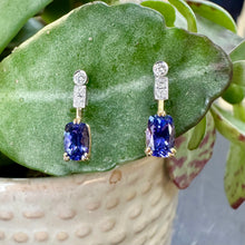 Load image into Gallery viewer, 18ct Yellow Gold, Tanzanite and Diamond Drop Earrings
