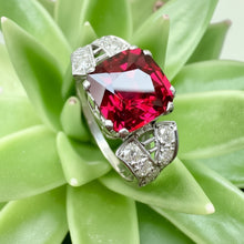 Load image into Gallery viewer, Vintage Red Spinel and Diamond Ring in 18ct White Gold
