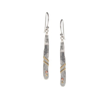 Load image into Gallery viewer, Textured Silver Drop Earrings With Brass and Copper Detail
