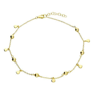 Gold Plated Sterling Silver Bead and Disc Anklet