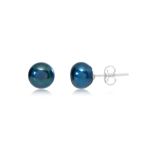 Sterling Silver Teal Button Pearl Studs