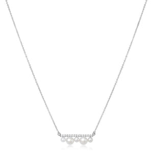 Sterling Silver Pearl and CZ Bar Necklace