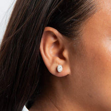 Load image into Gallery viewer, Sterling Silver Cubic Zirconia Oval Halo Studs