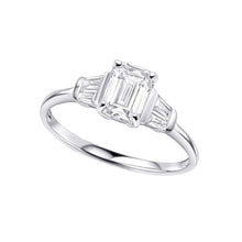 Load image into Gallery viewer, Sterling Silver Emerald and Baguette Cut CZ Trilogy Ring