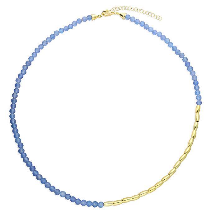 Sterling Silver Gold Plated Seed and Blue Agate Necklace