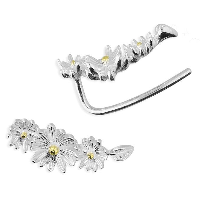 Sterling Silver Two-Tone Daisy Chain Climber Earrings