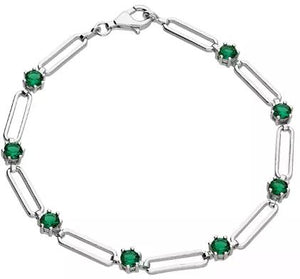 Sterling Silver Paperlink Emerald Glass Bracelet