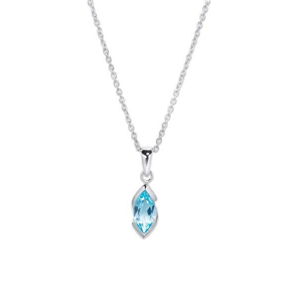 Sterling Silver Marquise Blue Topaz Pendant and Chain