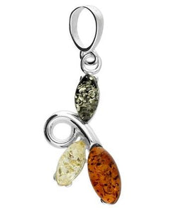 Sterling Silver Mixed Amber Pendant and Chain