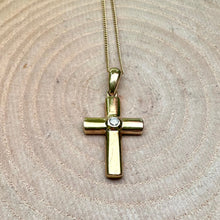 Load image into Gallery viewer, Pre-loved 9ct Yellow Gold and Diamond Cross With 9ct Yellow Gold Curb Chain