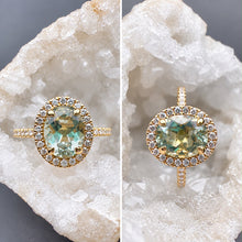 Load image into Gallery viewer, Preloved 18ct Yellow Gold Green Amethyst & Diamond Ring