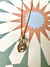 Load image into Gallery viewer, Preloved 9ct 2 Colour Sapphire & Diamond Fleur De Lis Pendant & Chain
