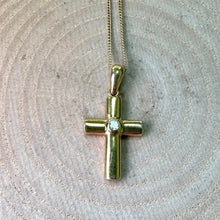 Load image into Gallery viewer, Pre-loved 9ct Yellow Gold and Diamond Cross With 9ct Yellow Gold Curb Chain