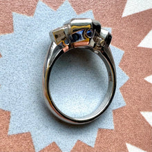 Load image into Gallery viewer, Platinum Cadillac Sapphire & Diamond 3 Stone Ring