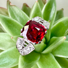 Load image into Gallery viewer, Vintage Red Spinel and Diamond Ring in 18ct White Gold