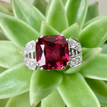 Load image into Gallery viewer, Vintage Red Spinel and Diamond Ring in 18ct White Gold