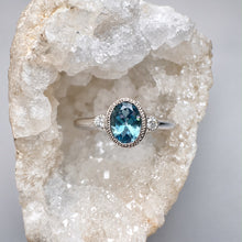 Load image into Gallery viewer, 9ct White Gold Aquamarine & Lab Grown Diamond Ring