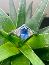 Load image into Gallery viewer, Platinum Lozenge Sapphire & Diamond Ring