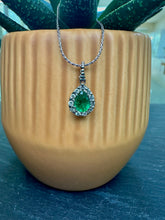 Load image into Gallery viewer, 9ct White Gold Emerald and Diamond Necklace