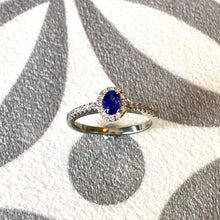 Load image into Gallery viewer, Preloved 9ct White Gold, Sapphire & Diamond Halo Ring