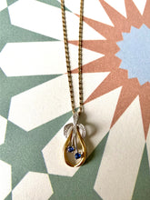 Load image into Gallery viewer, Preloved 9ct 2 Colour Sapphire & Diamond Fleur De Lis Pendant & Chain