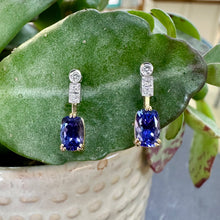 Load image into Gallery viewer, 18ct Yellow Gold, Tanzanite and Diamond Drop Earrings