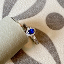 Load image into Gallery viewer, Preloved 9ct White Gold, Sapphire & Diamond Halo Ring
