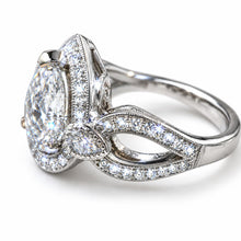 Load image into Gallery viewer, Art Deco Inspired Platinum Pear Shaped Diamond Halo Ring