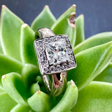 Load image into Gallery viewer, Preloved 18ct White Gold 0.80ct Diamond Square Halo Ring