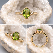 Load image into Gallery viewer, 9ct Yellow Gold Peridot & Lab Grown Diamond Ring