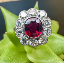 Load image into Gallery viewer, Preloved 1930's Unheated Ruby & Diamond Cluster Ring