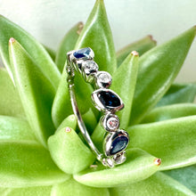 Load image into Gallery viewer, 9ct White Gold Sapphire & Diamond Staggered Ring