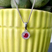 Load image into Gallery viewer, Preloved 18ct Ruby & Diamond Cluster Pendant & Chain